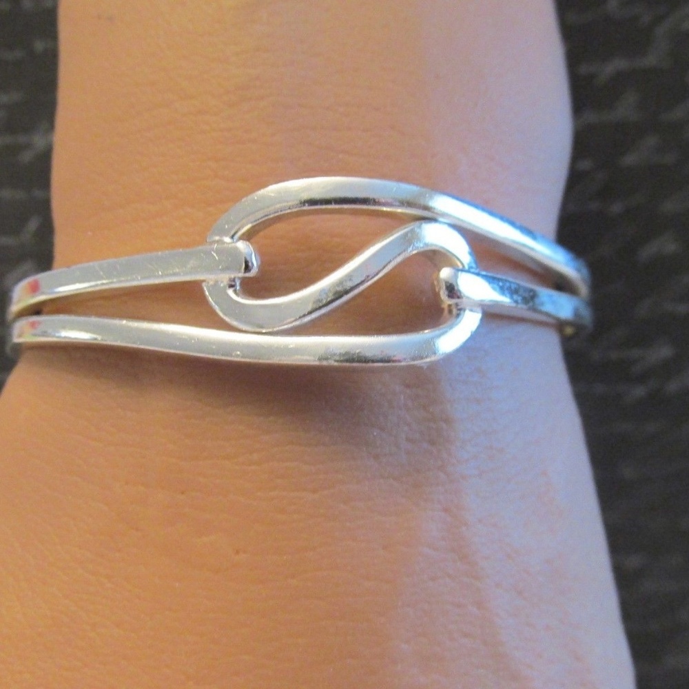 Solid Sterling Silver Artisan Wave Cuff Bracelet - image 2